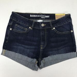 NEW Roebuck & Co Denim Shorts Womens 6 Dark Wash Mid Rise Cutoff Raw Hem 28W